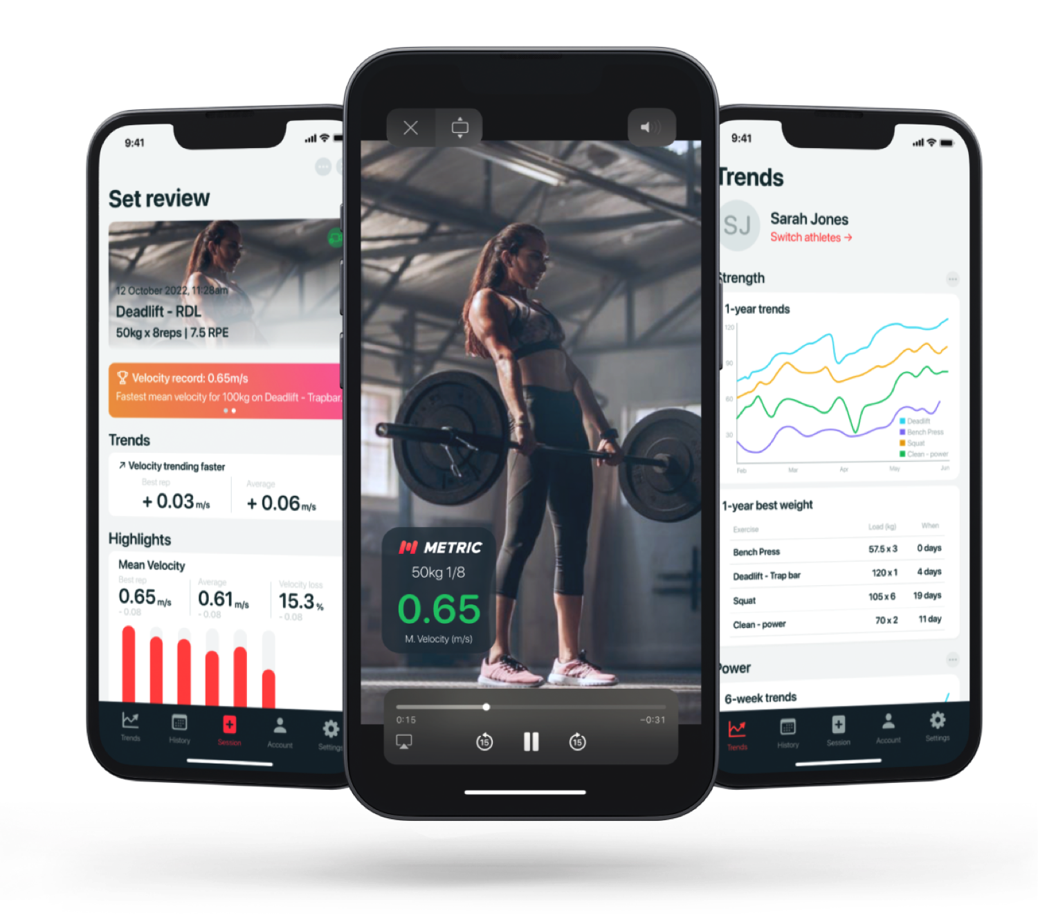 Barbell velocity tracker app: Metric Screenshots