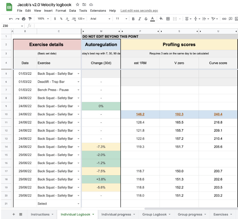 Velocity based training 1RM calculator and profiling tools