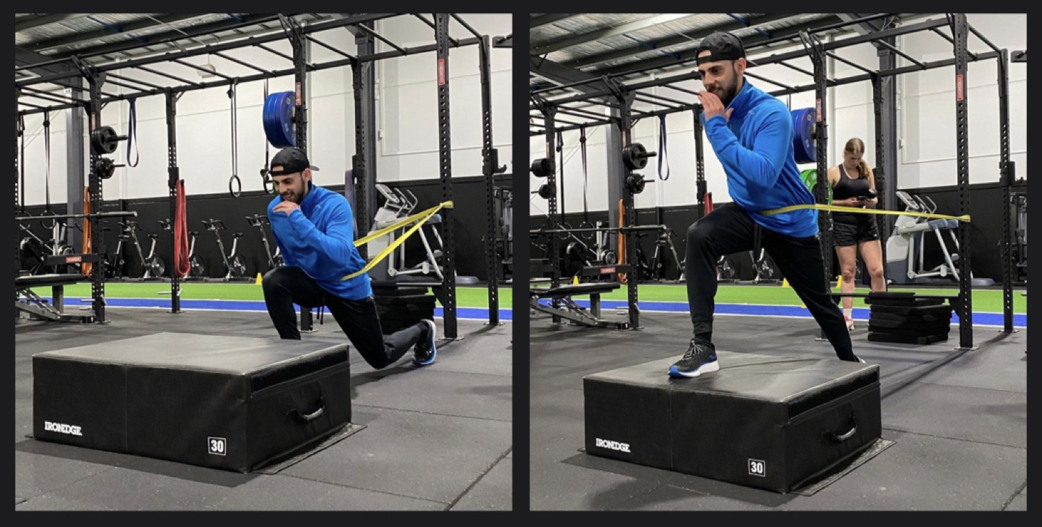 An explosive step through with band and velocity based training